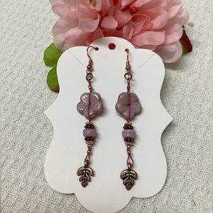🌸Czech Flower & Copper Leaf Earrings